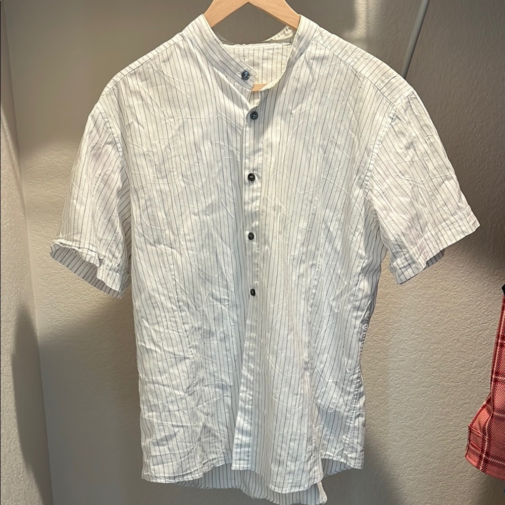 White Casual Button Down Shirt with Textured Pattern